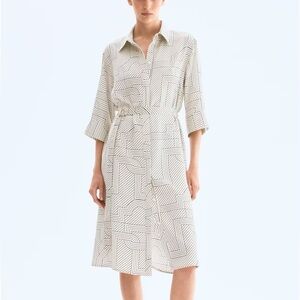 H&M Cream Patterned Shirt Dress with Belt
